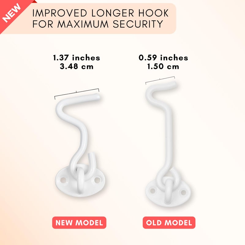 Eco-Fused 3-inch Heavy Duty Hook and Eye Latch - 2X Barn Door Lock (White)  8X Mounting Screws - Powder Coated Stainless Steel Hooks for Door  Windows  Sheds  Fences  Gates  Closets  Cabinets - Image 2